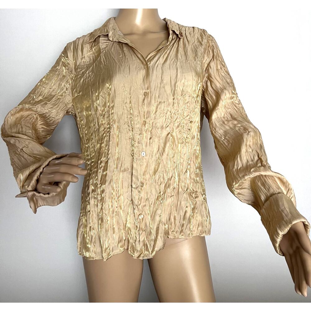 The Silk Club Collection Gold Crinkle Blouse Size 12